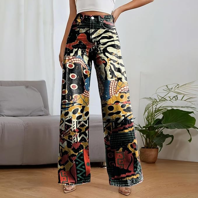 Floral Bootcut Trousers Casual Chic Wide Leg Pants