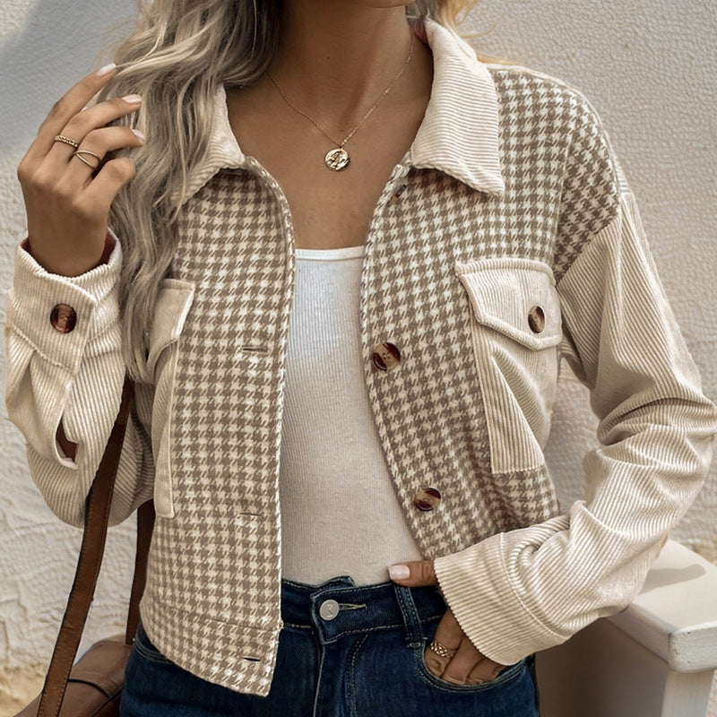 Single Breasted Velvet Plaid Jacket