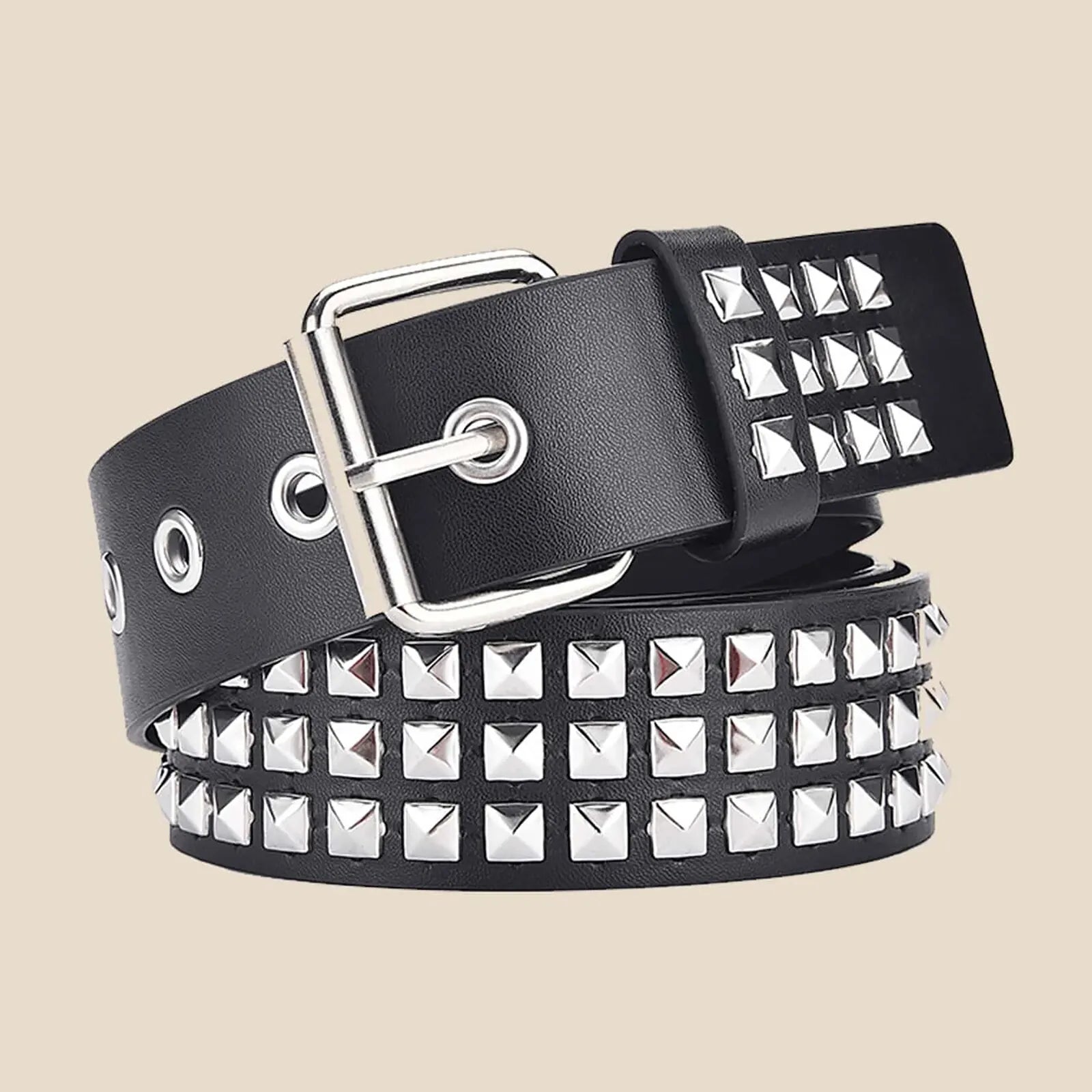 Metal Pyramid Square Bead Rivet Belt Women Punk Hardware Jeans Belts