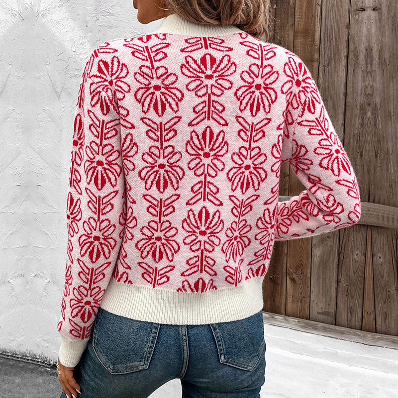 Women's 2024 Cute Elegant Floral Printed Pullover Tops Sweater