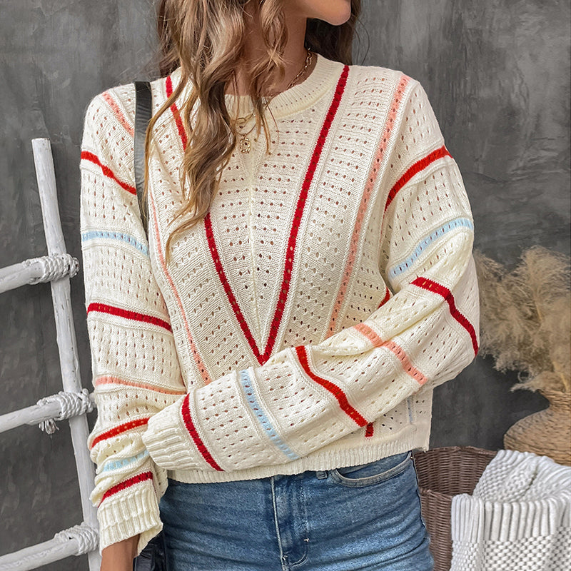 Women's Long Sleeve Crew Neck Knit Textured Loose Casual Fall Sweater