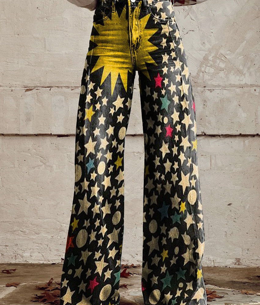 Floral Bootcut Trousers Casual Chic Wide Leg Pants