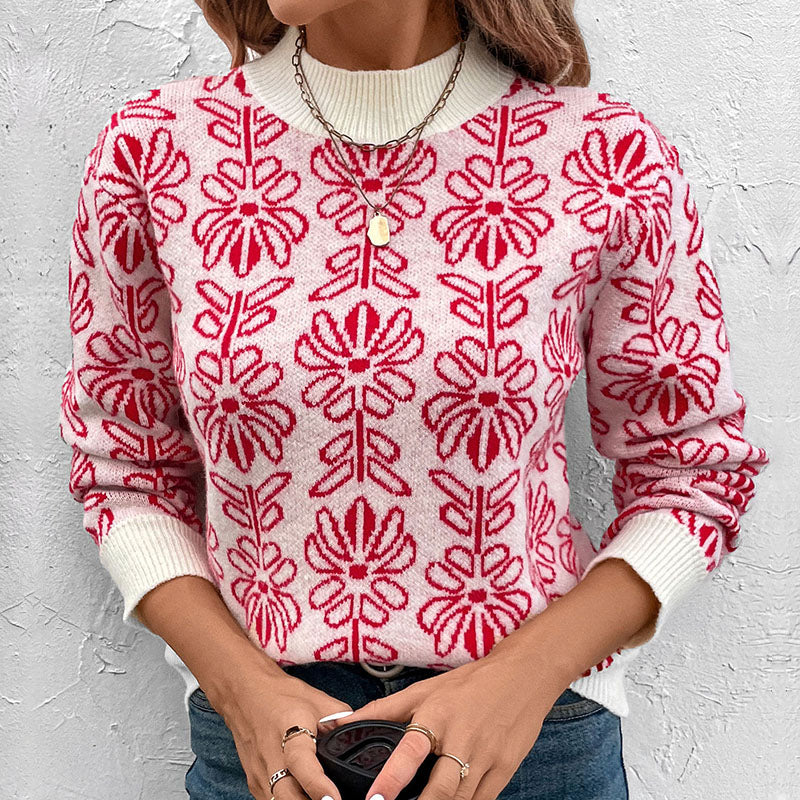 Women's 2024 Cute Elegant Floral Printed Pullover Tops Sweater