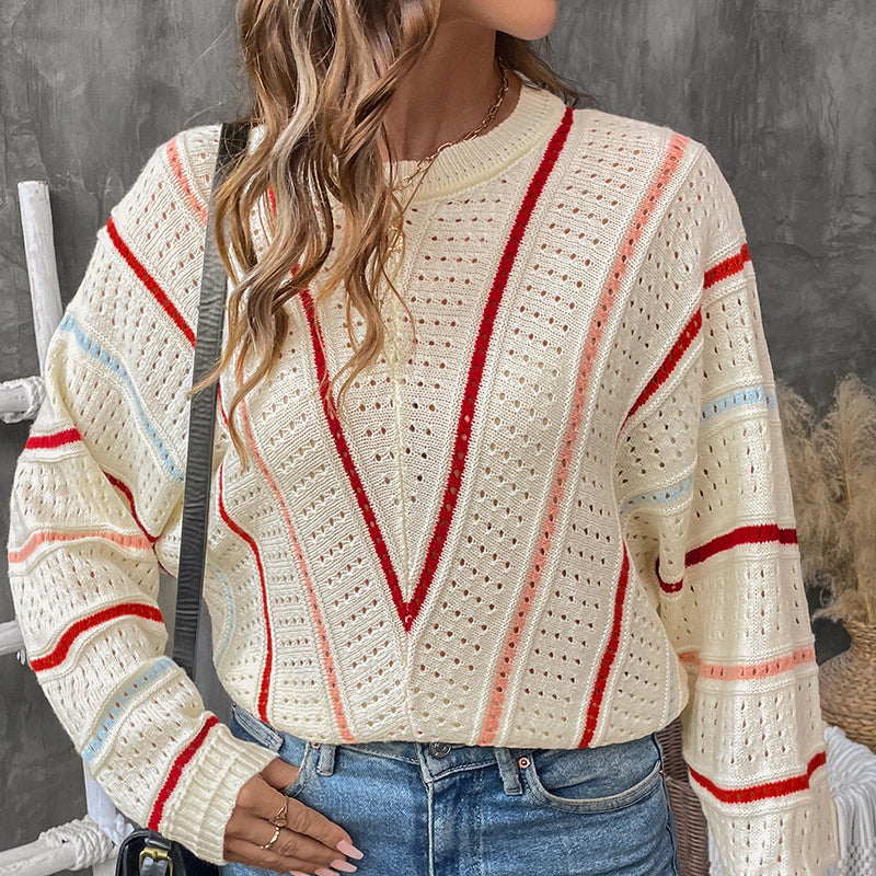 Women's Long Sleeve Crew Neck Knit Textured Loose Casual Fall Sweater