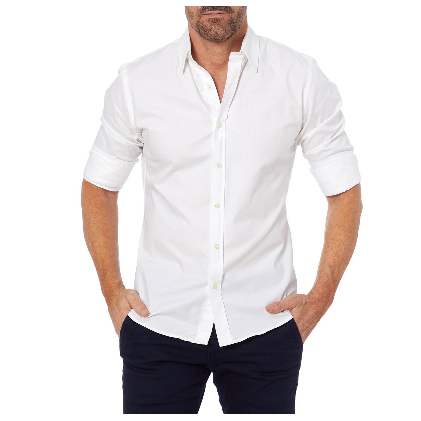 Men's Long Sleeve Stretch Zip Fit Shirts Casual Dress Wrinkle T Shirts