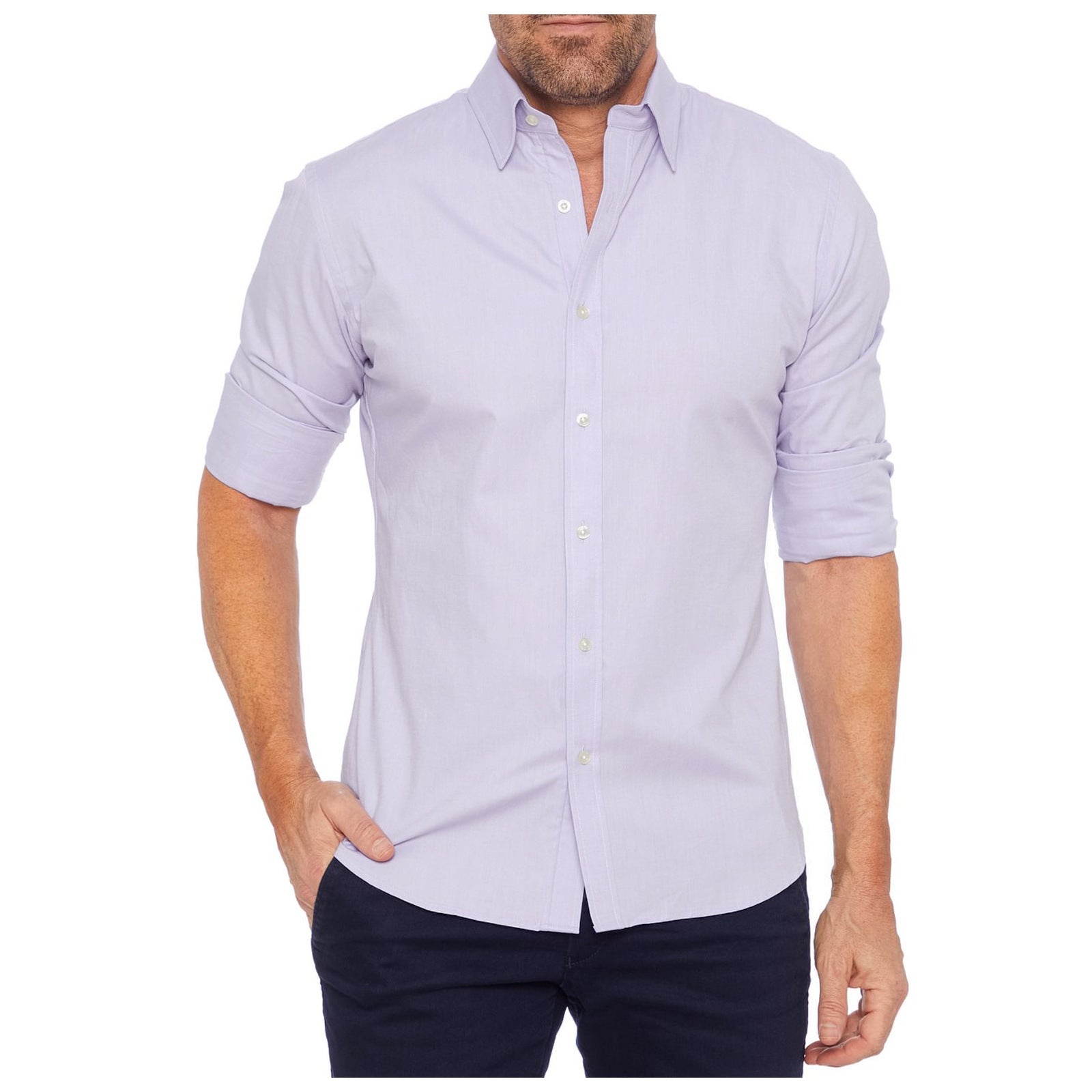 Men's Long Sleeve Stretch Zip Fit Shirts Casual Dress Wrinkle T Shirts