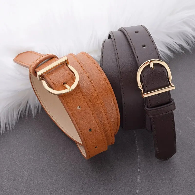 Luxury Soft Fashion Pin Buckle Women's Belt with Cargo Pants Jeans Windproof PU Leather Belts