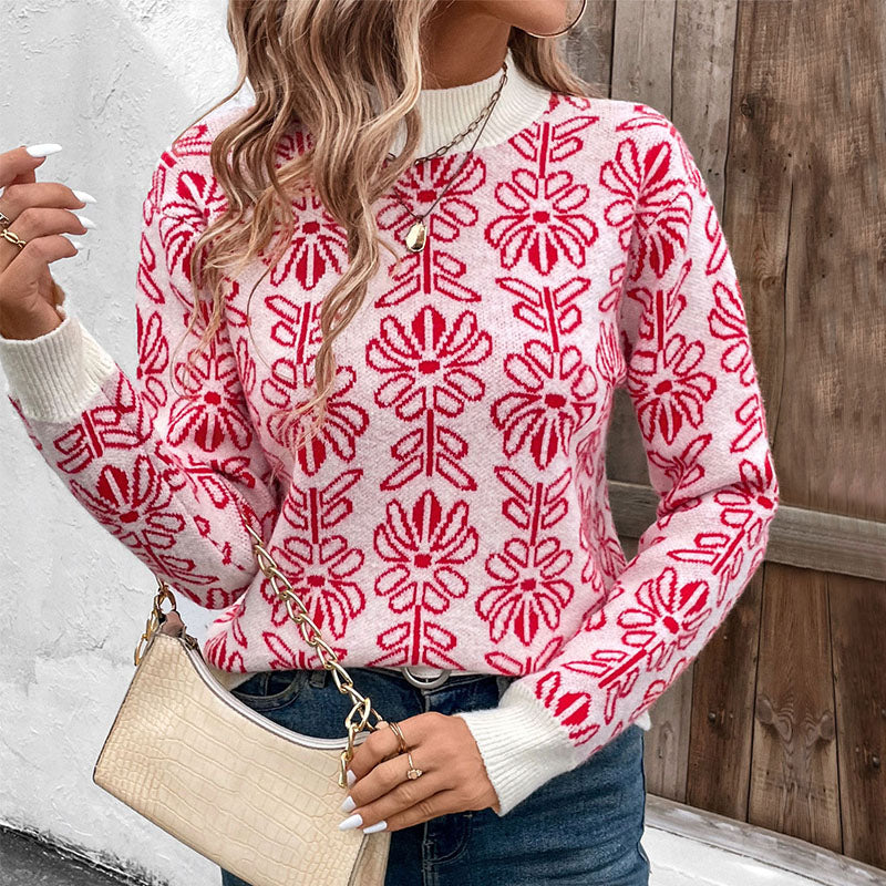 Women's 2024 Cute Elegant Floral Printed Pullover Tops Sweater